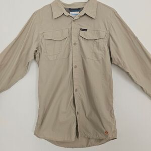 COLUMBIA High Performance Button Shirt Brown Khaki Boys XL (L possibly)